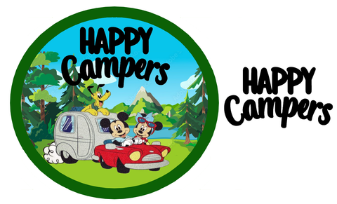 "Happy Campers" Mickey, Minnie and Pluto (3D wording)