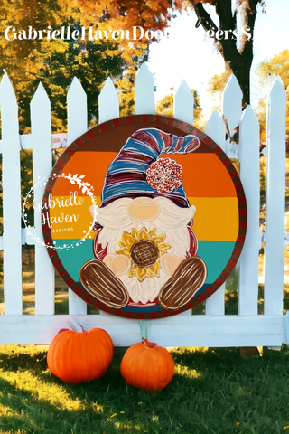 Fall Striped Gnome Round Sign