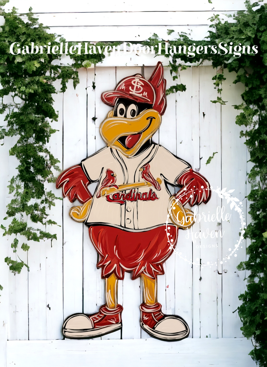 St Louis Cardinals Baseball, St Louis Cardinals Baseball Mascot Fredbird,  St Louis Cardinals Door Hanger Sign Wreath Decor, St Louis Cardinals man