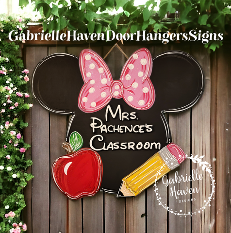 PINK Bow, Minnie Teacher Sign with 3D personalization