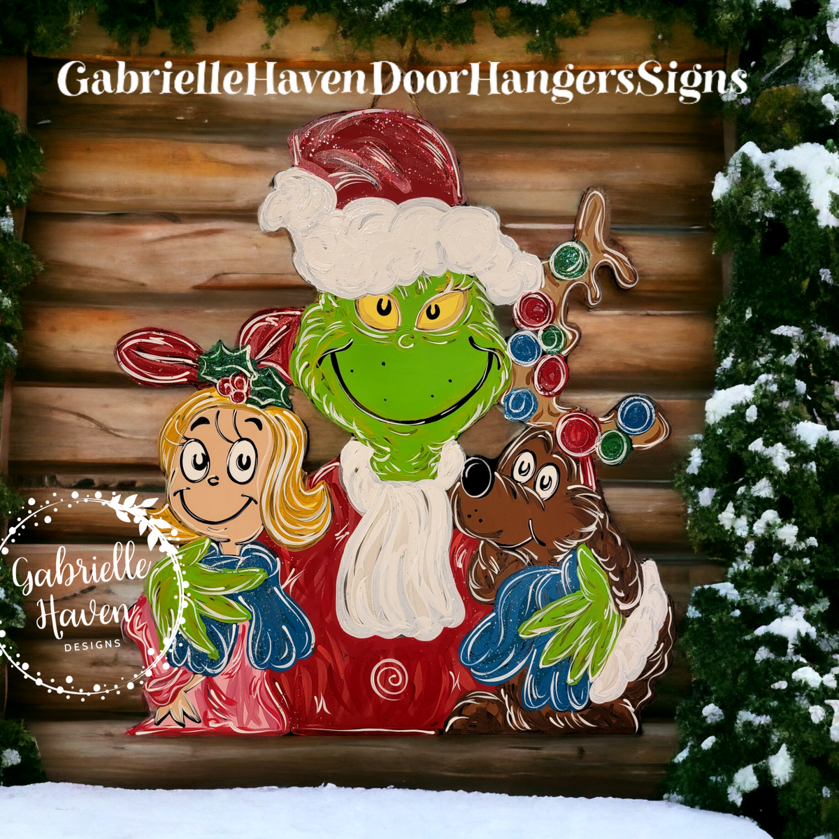 Grinch Door Hanger Grinch Christmas Sign Christmas in Whoville Decor Porch  Sign 