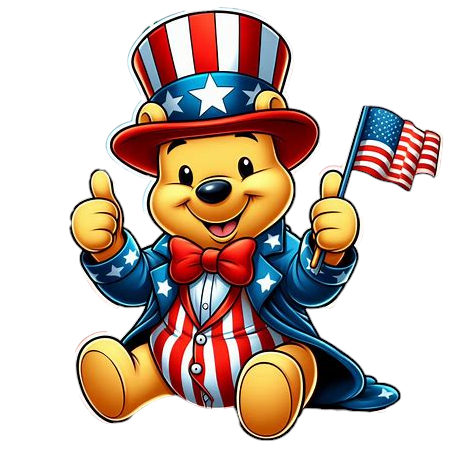 Patriotic Uncle Sam Pooh Bear holding Flags 22"