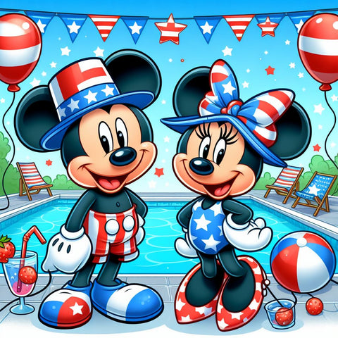 Patriotic Mickey Minnie Pool Party, Round Shape, 22"