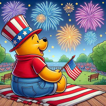 Patriotic Fireworks Pooh Bear, Round Shape ,22"