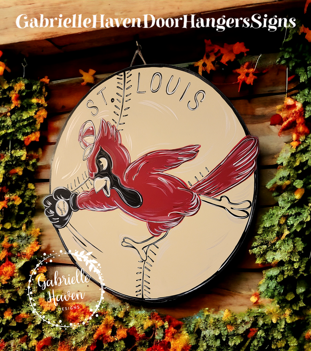 St Louis Cardinals Baseball, St Louis Cardinals Baseball Mascot Fredbird,  St Louis Cardinals Door Hanger Sign Wreath Decor, St Louis Cardinals man  cave decor, St Louis Cardinals Mascot sign, St Louis Cardinals