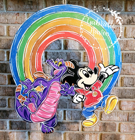 Figment Imagination Door Hanger, Welcome Sign, Disney Door Hanger, Mickey, Rainbow Door Hanger, Door wreath