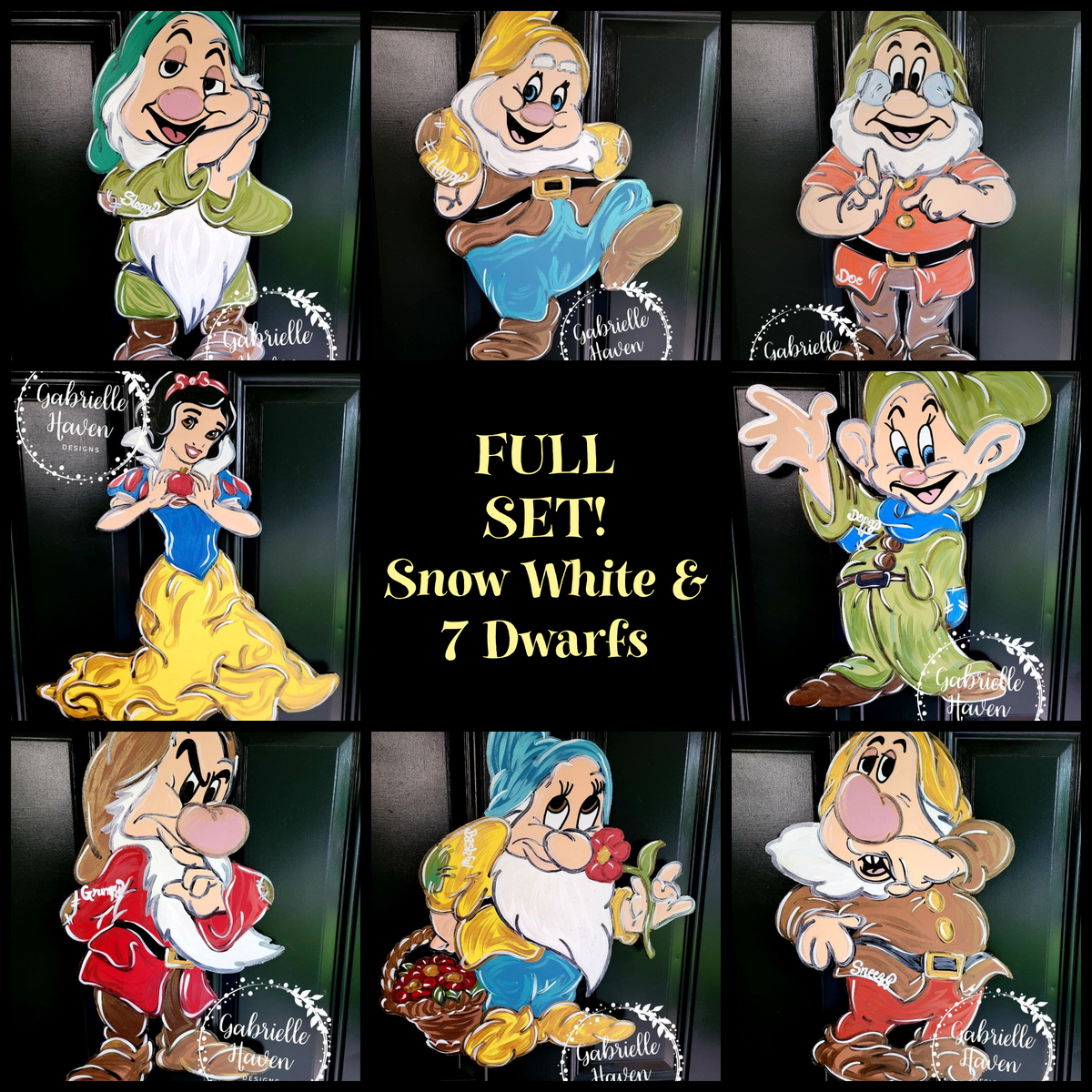 Snow White and the Seven Dwarfs, Grumpy, Dopey, Doc, Happy, Sleepy,  Bashful, Sneezy, Door Hanger, Door Sign, Door Decor, Disney Princess Door  Hanger Sign Decor, Seven Dwarfs Decor, Snow White Decor, Disney