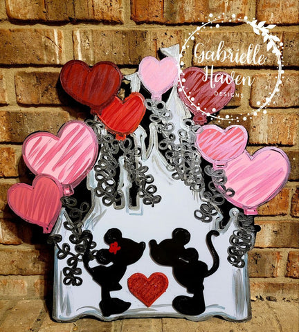 Valentine Castle with Heart Balloons Door Hanger or Sign