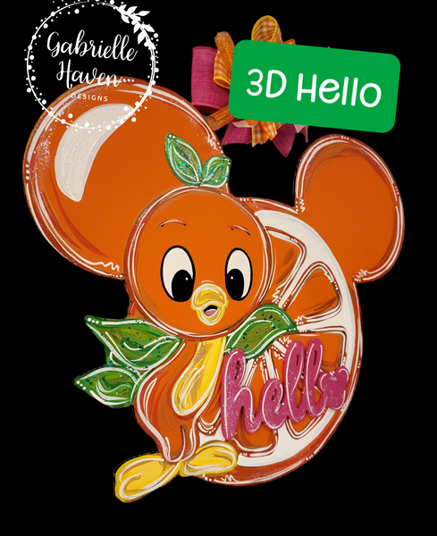 Orange Bird & Orange Mickey Mouse Ears, 3D Hello