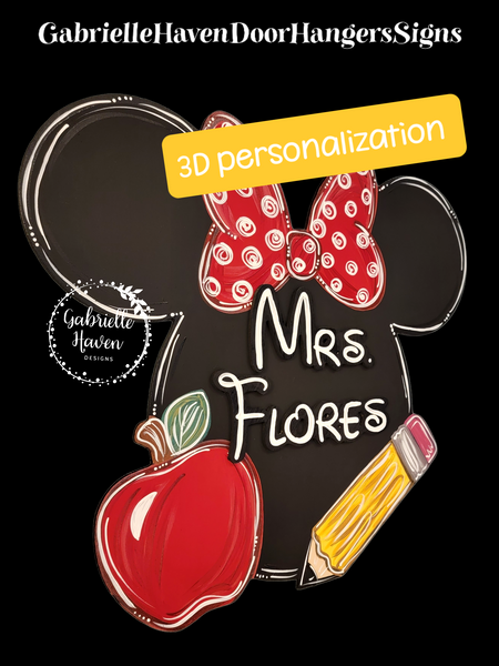 Minnie Teacher Sign with 3D personalization