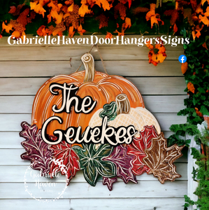 Fall Pumpkin and Fall Leaves Door Hanger, Wall Sign or Outdoor Decor