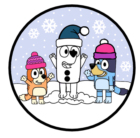 Bluey and Bingo Winter Snowman (22x22)