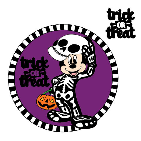 3D Trick or Treat Mickey Skeleton Striped Round Design