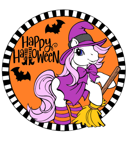 My Little Pony Halloween Witch, Stripe Round Design (3D Happy Halloween and Bats)