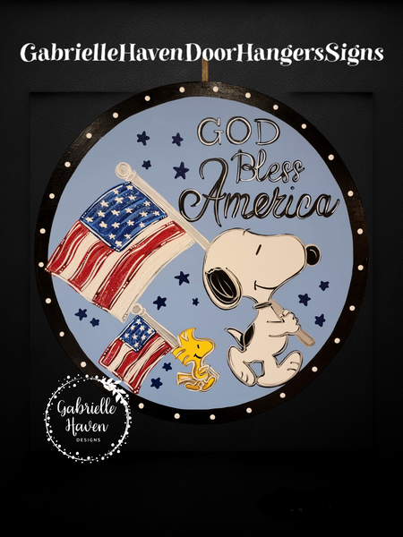 Snoopy God Bless America (round)