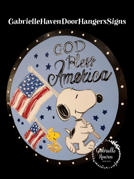 Snoopy God Bless America (round)