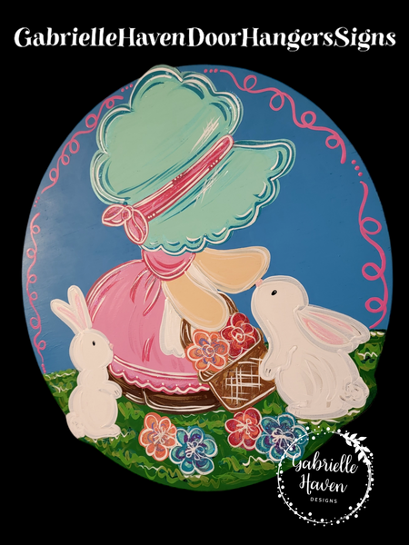 Bonnet Girl Flowers & Bunnies