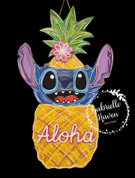 Stitch Pineapple, 3D flower & Aloha