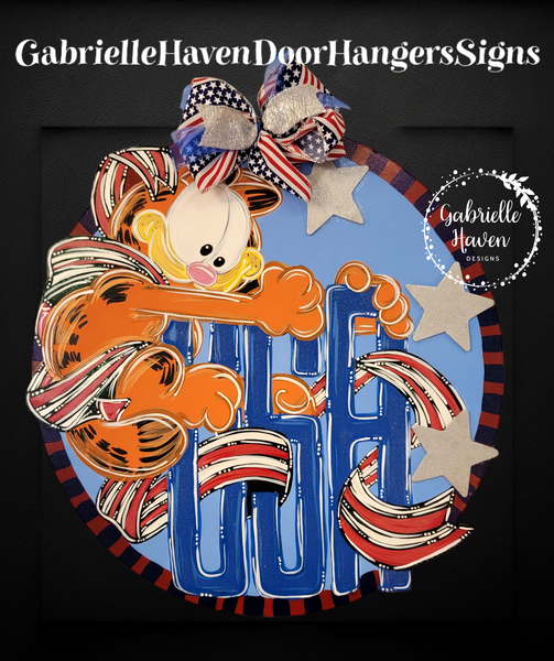 USA Garfield Patriotic with Striped Border