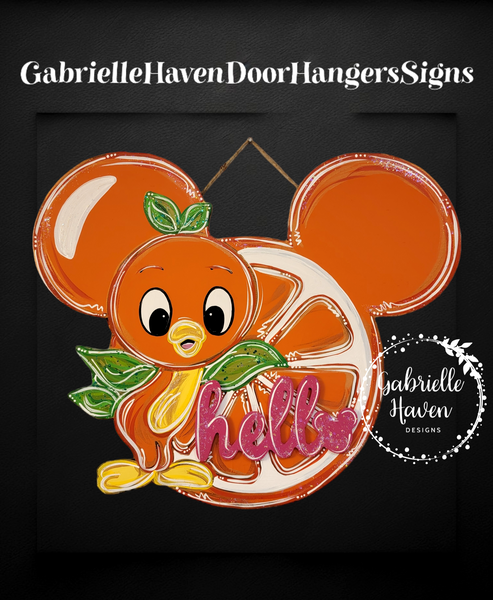 Orange Bird & Orange Mickey Mouse Ears, 3D Hello