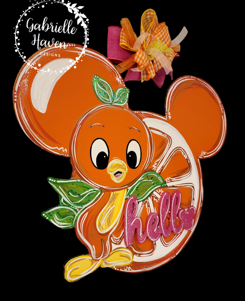 Orange Bird & Orange Mickey Mouse Ears, 3D Hello