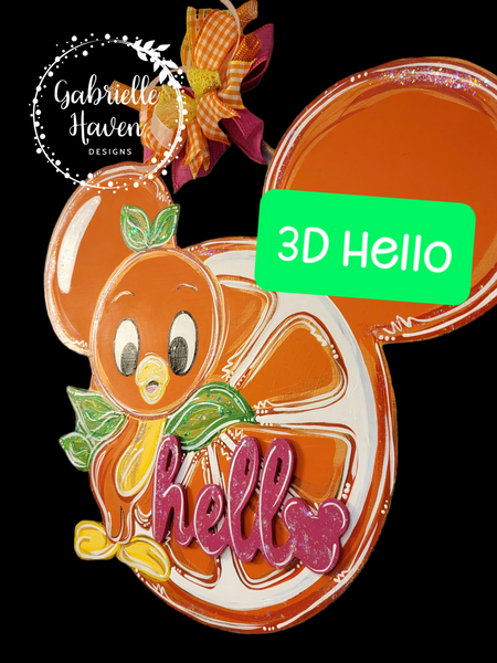 Orange Bird & Orange Mickey Mouse Ears, 3D Hello