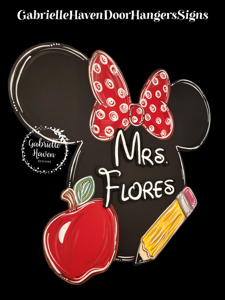 Minnie Teacher Sign with 3D personalization