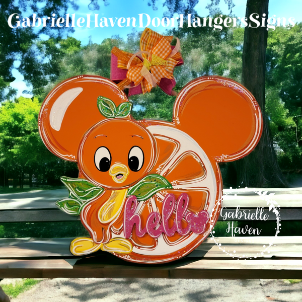 Orange Bird & Orange Mickey Mouse Ears, 3D Hello