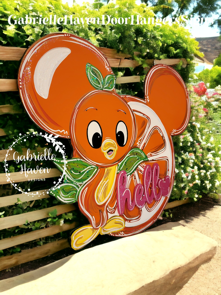 Orange Bird & Orange Mickey Mouse Ears, 3D Hello