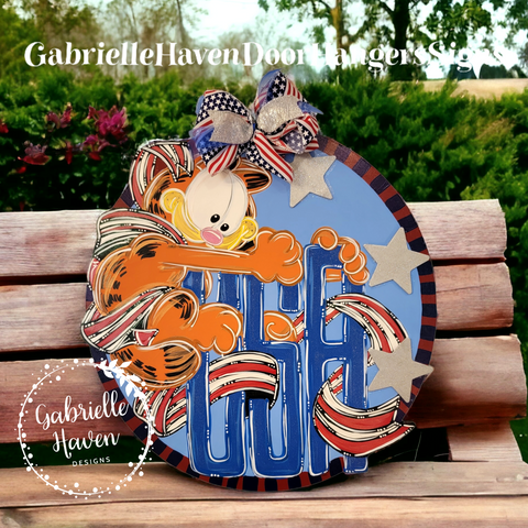 USA Garfield Patriotic with Striped Border