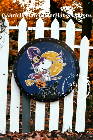 Snoopy Halloween Round Door Hanger, Wall Sign or Outdoor Decor