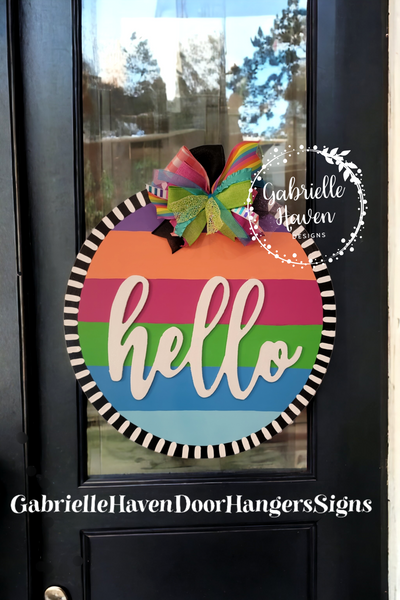 "Hello" 3D Striped Colored Round Sign