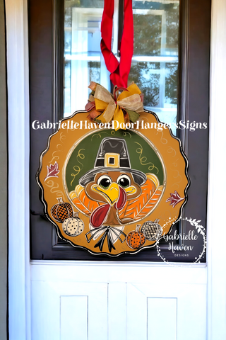 Thanksgiving Turkey Pilgrim Hat and Pumpkins