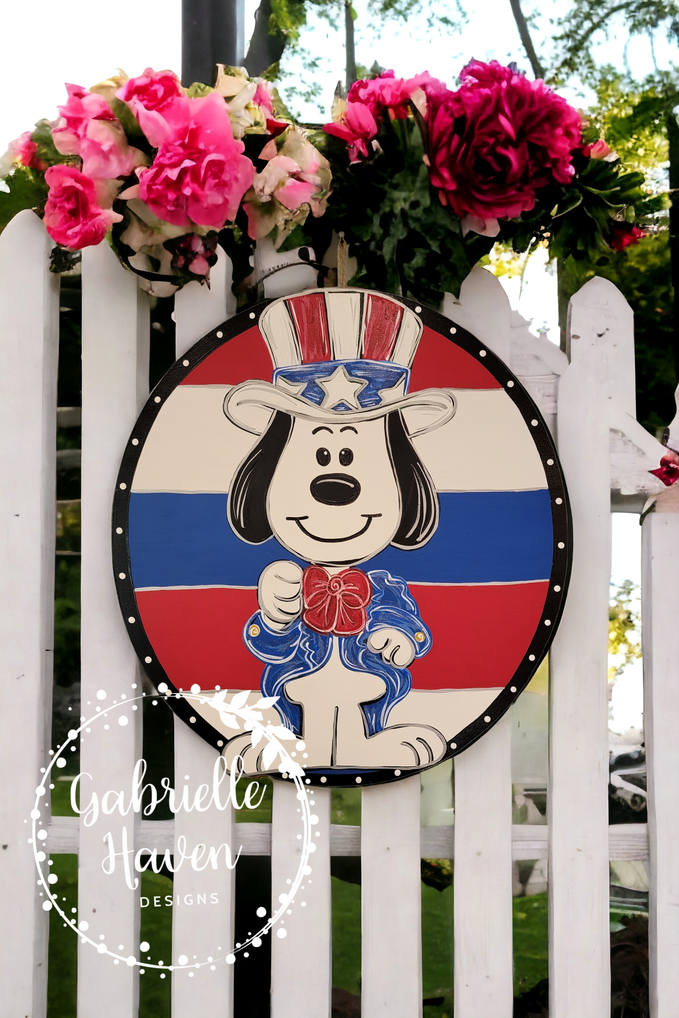 Uncle Sam Snoopy, Striped Round Design