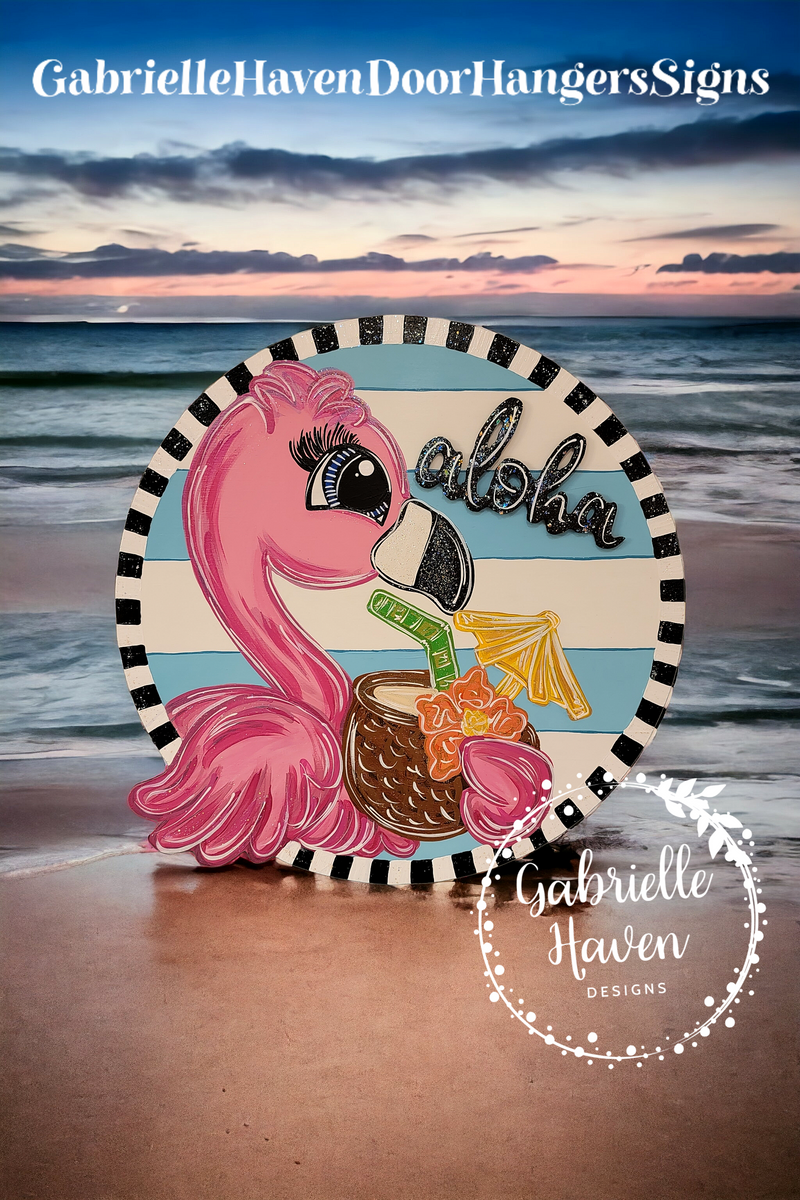 Summer Flamingo Door Hanger, Summer Flamingo Door Sign, Summer Flamingo ...