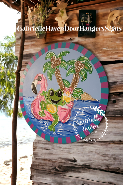 Beach Frog in a Flamingo Float