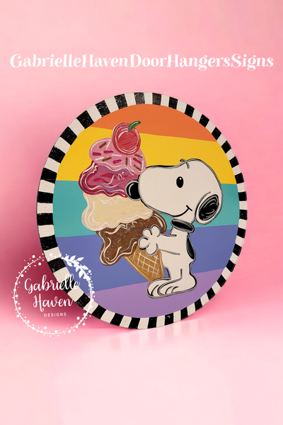 Snoopy Ice Cream Cone Striped Round