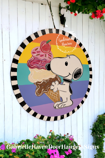 Snoopy Ice Cream Cone Striped Round