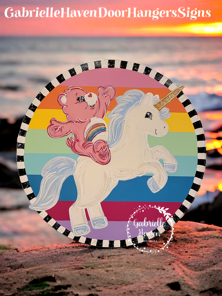 Care Bear Unicorn on Colorful Stripes