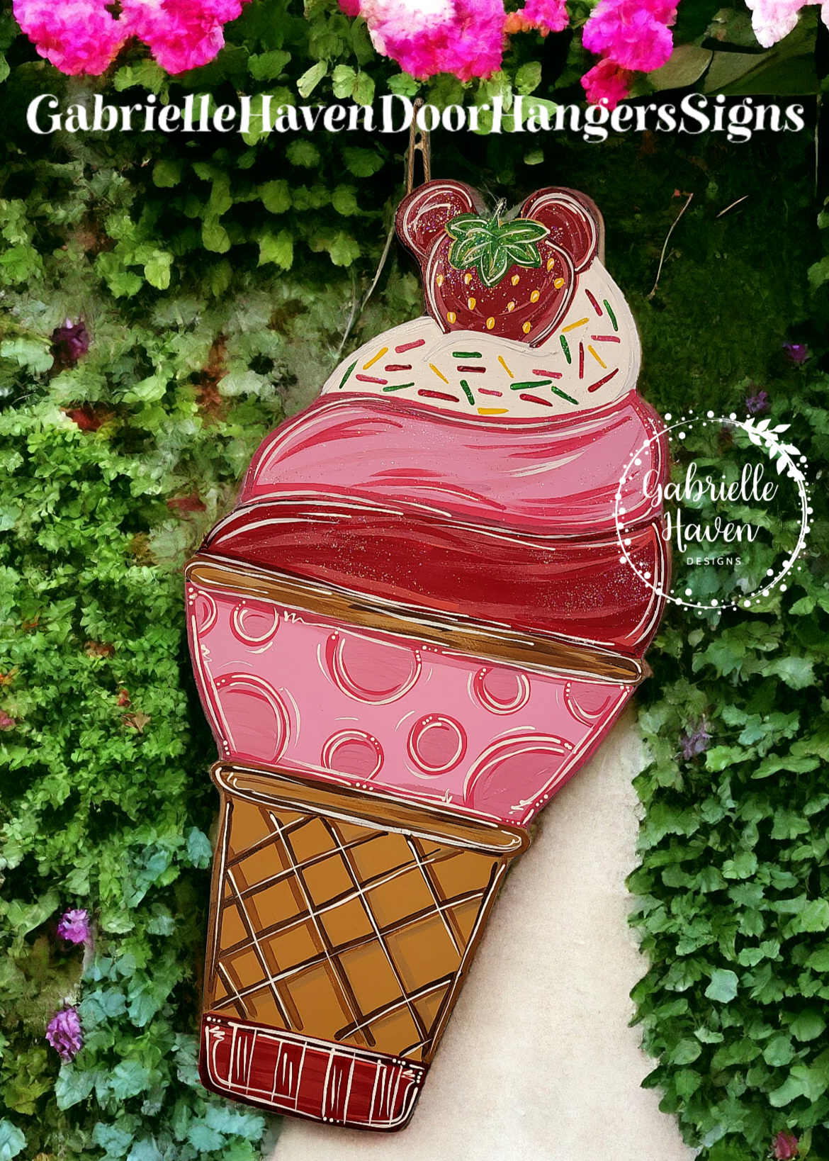 Mickey Inspired Strawberry Ice Cream Cone 26" height