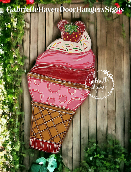 Mickey Inspired Strawberry Ice Cream Cone 26" height