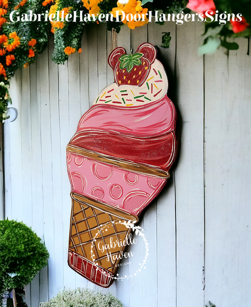 Mickey Inspired Strawberry Ice Cream Cone 26" height