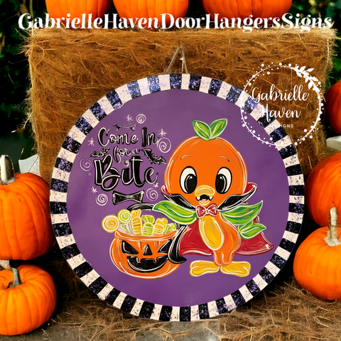 Halloween Orange Bird Vampire Come in for a Bite