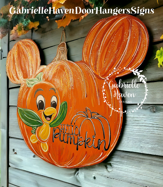 Orange Bird "Hello Pumpkin" on Mickey Pumpkin