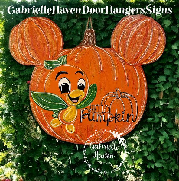 Orange Bird "Hello Pumpkin" on Mickey Pumpkin