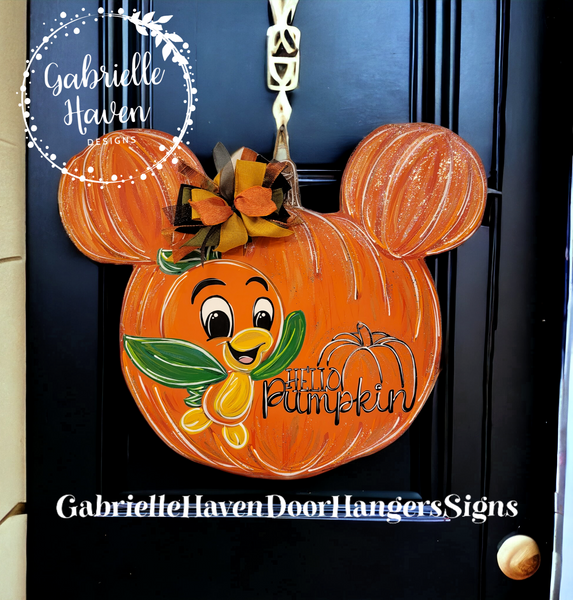 Orange Bird "Hello Pumpkin" on Mickey Pumpkin