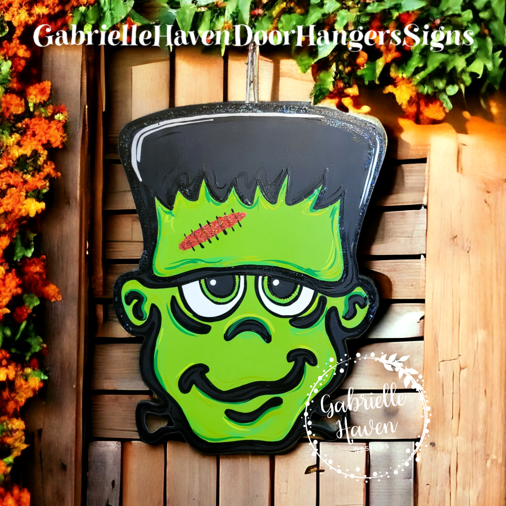 Frankenstein Door Hanger, Halloween Door Hanger, Frankenstein Wreath Sign, Halloween Wreath Sign