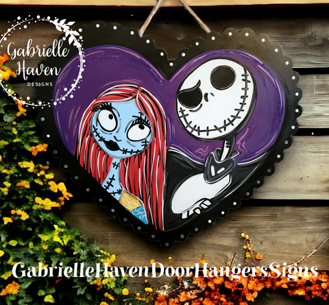 Nightmare Before Christmas Door Hanger, Front Door, Jack Sally Skellington, Halloween Door Hanger