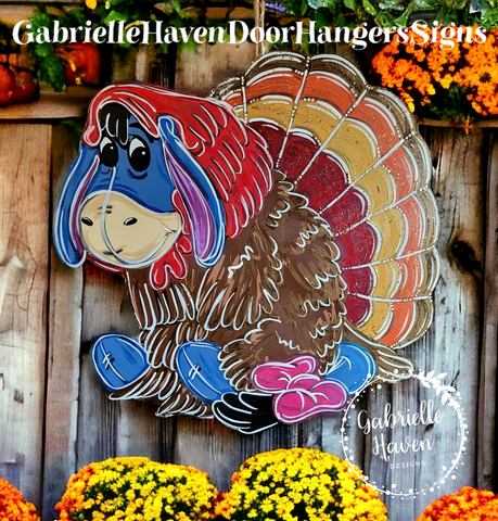 Turkey Door Hanger, Front Door Sign, Thanksgiving Door Hanger, Eeyore Turkey Door Hanger Sign Decor