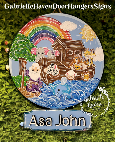 Noah's Ark Baby Door Sign Nursery Decor, 3D Baby Personalization & Stats Piece